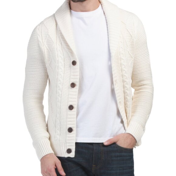 NEW RORIE WHELAN Cardigan Sweater With Cable Knit Details cream FOR MEN 367TN - Picture 4 of 5